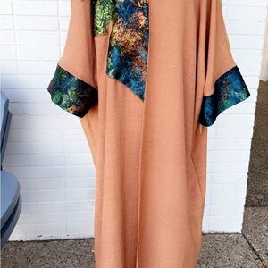 Elegant Tan Maxi Abaya with  Artistic Accents